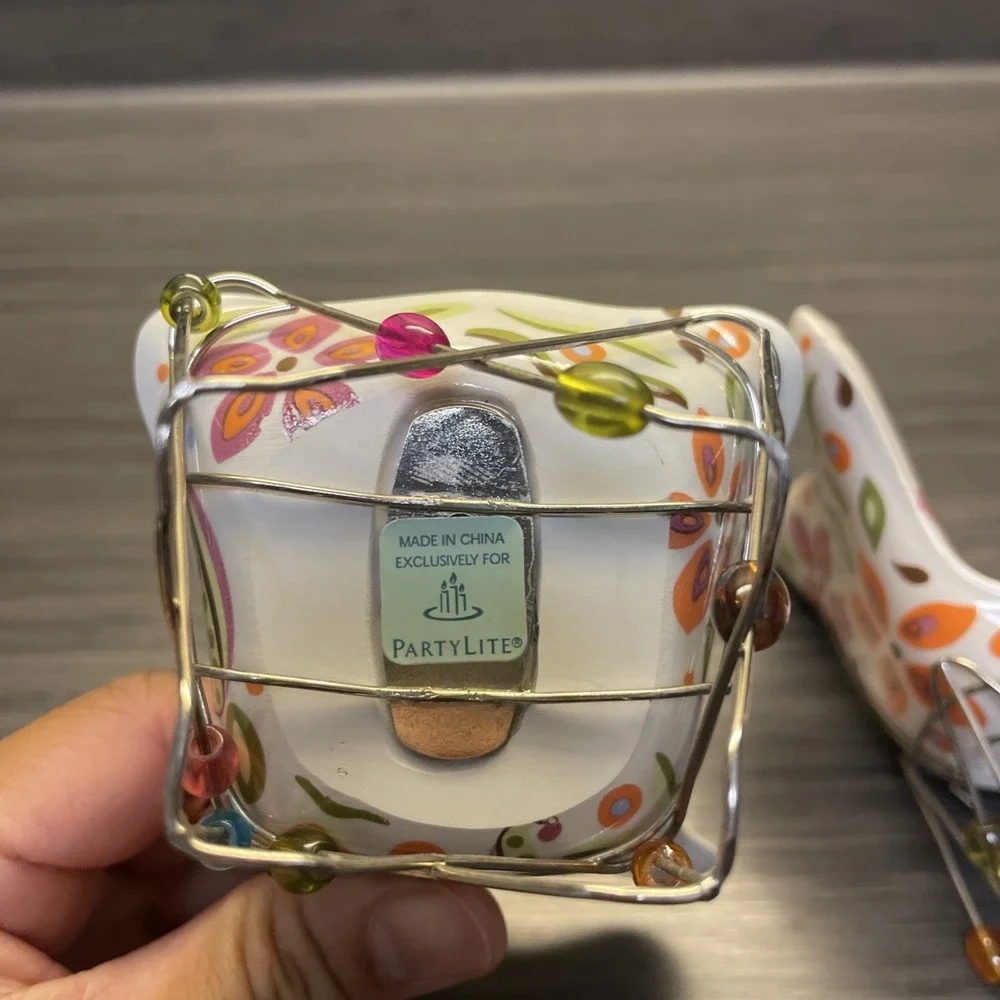 PartyLite Colorful Tealight Votive Candle‎ Holder Porcelain Chair 3x3x3 Set (2)
